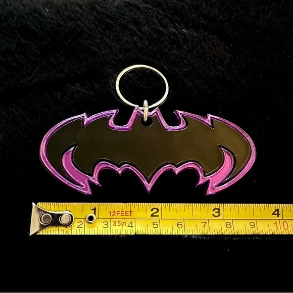 Black and Purple Bat / Batman Keychain Glass/Plastic/Wood - Picture 3 of 3